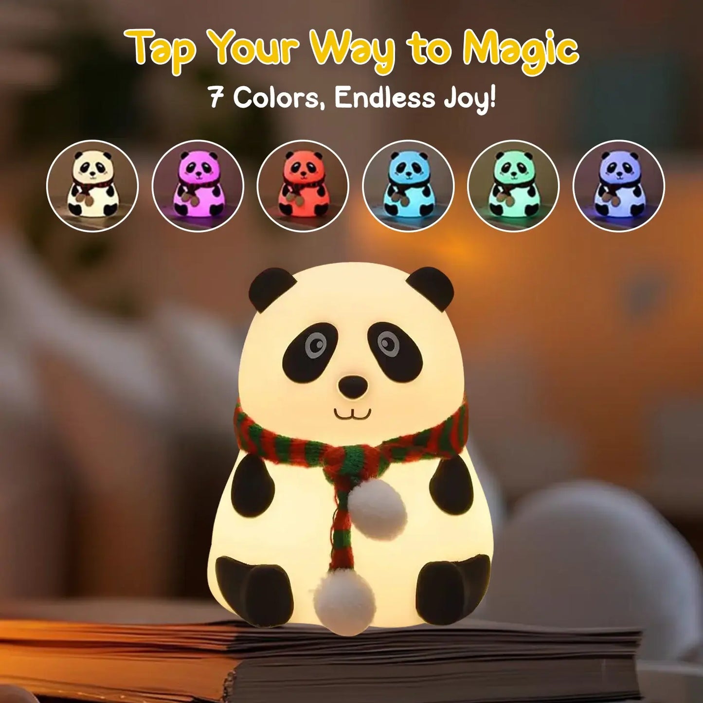 Panda Lamp Rechargeable Silicone Night Light with 7 Color Changing LED