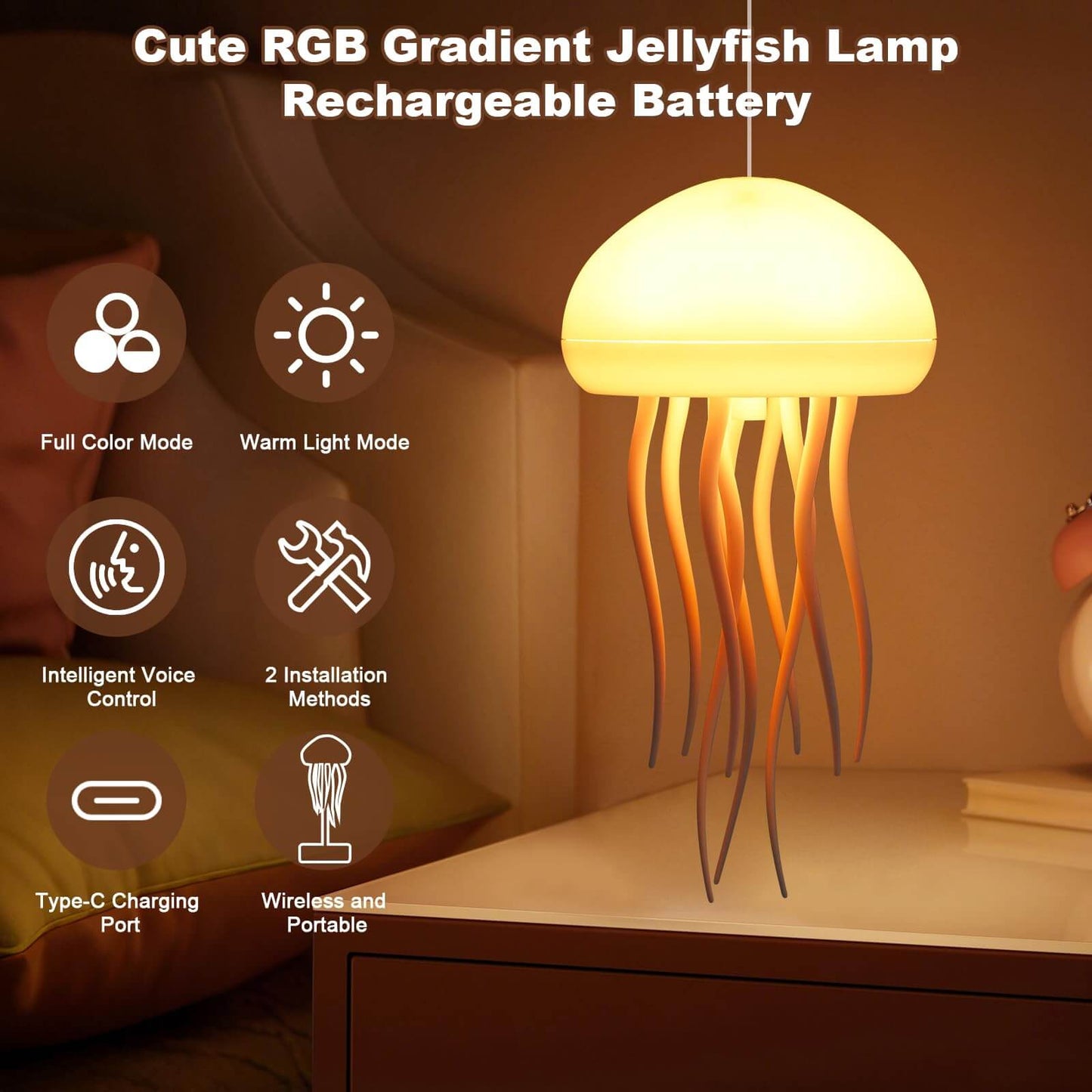 Floating Jellyfish Lamp - LED Aquarium Night Light with Color Changing Effects