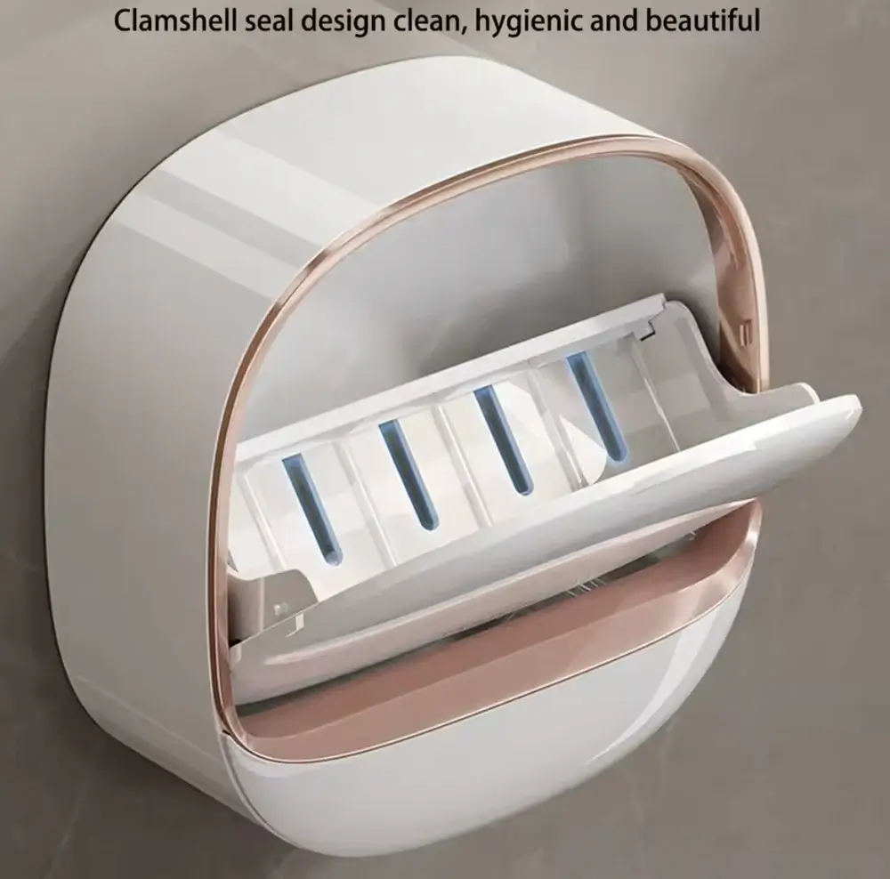 Wall Mounted Soap Box With Flip Cover, Soap Holder With Drainage Tray, Soap Holder With Lid, ABS Soap Box With Lid - Image 4