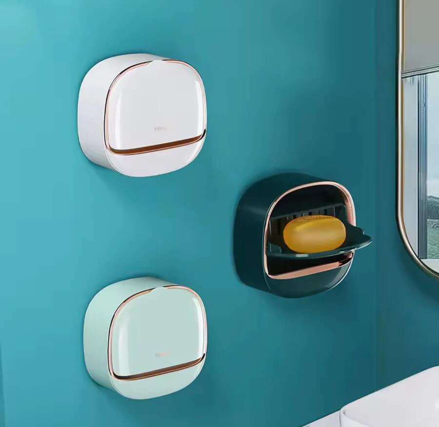 Wall Mounted Soap Box With Flip Cover, Soap Holder With Drainage Tray, Soap Holder With Lid, ABS Soap Box With Lid